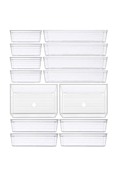 Generic Kutesna 14 PCS Clear Plastic Drawer Organizers, 4 Size Large Storage Organizer Divider Trays for Ki