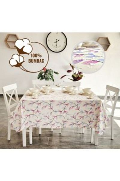Ralex Anti-stain Tablecloth 100% Cotton 160 x 240 cm, Purple Leaves