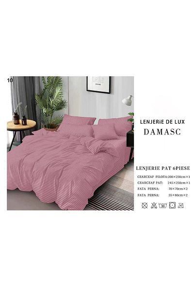 FIONNA.RO Damask Bed Linen 6 Pieces - Pink Minereaux