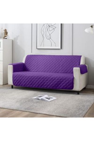 Ralex Husa canapea 3 locuri tip cuvertura matlasata 190 x 177 cm cu laterale, reversibila, Mov