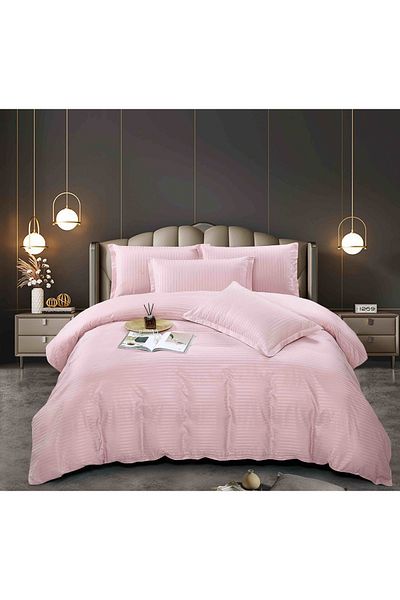FIONNA.RO Satin Damask Bed Linen With Elastic - Light Pink