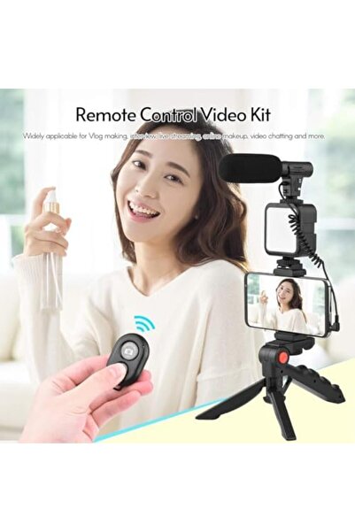 Generic Vlogging Kit for Video Making With Mic Mini Tripod Stand LED Light and Phone Holder Clip
