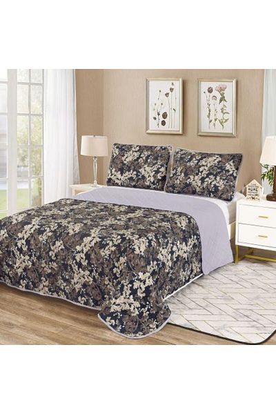 Ralex Quilted Bedspread Set 230 x 250 cm with 2 Pillowcases 50 x 70 cm, Brown Leaves