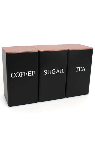 Generic BEVKAF Tea Coffee Sugar Canisters, 1000ML 3 Piece of Metal Canister Storage Jar Container Set With