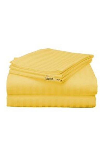 HomePuls King Size Double Bed Sheet Damask Polycotton Stripe 1 cm, 230 x 260 cm, Yellow