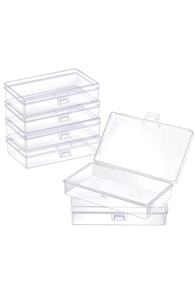 Generic ZORRITA 6pcs Small Plastic Containers with Hinged Lids, Rectangle Clear Storage Boxes for Beads, Je