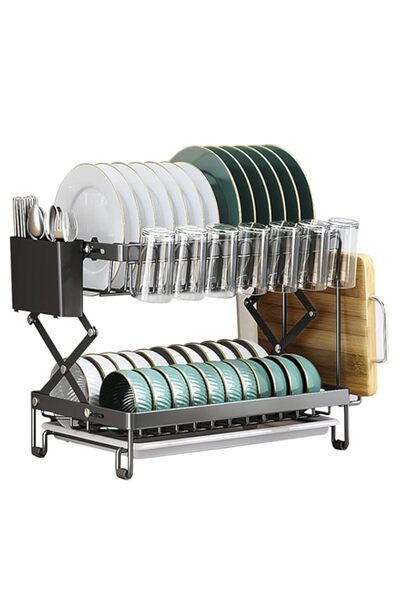 Generic HIKKY 2-Tier Folding Dish Drying Rack, Rust-Proof Dish Rack, Large Capacity Dish Drainer for Kitche