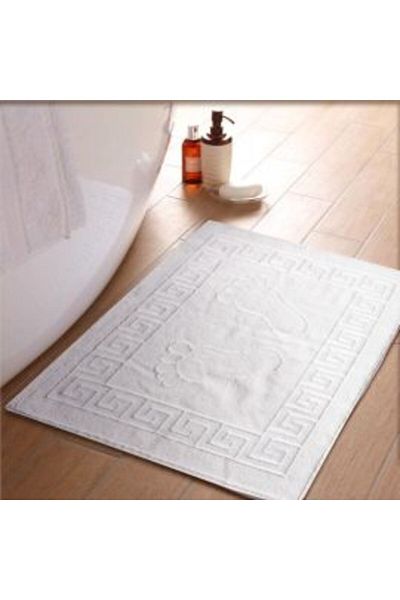 Ralex Bath Mat Towel Type Greek Border with Soles 800 grams/sqm 50 x 70 cm, White
