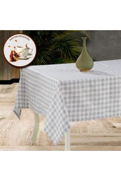 Ralex Anti-stain Tablecloth 100% Cotton Diameter 140 cm, Grey Checkered