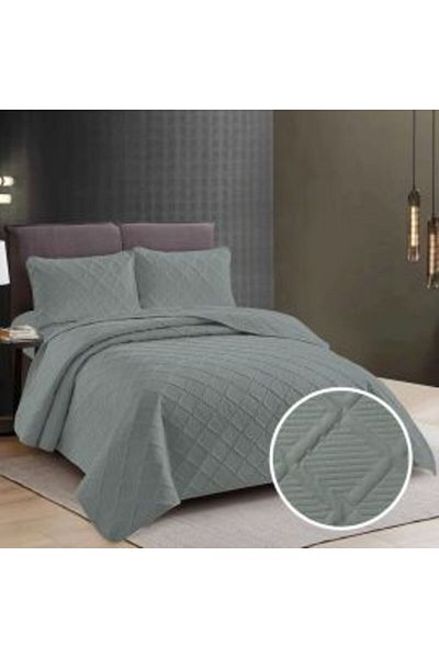 Ralex Quilted Bedspread UNI 230 x 250 cm with 2 Pillow Covers 50 x 70 cm, Rhombus Pattern, Grey Warm