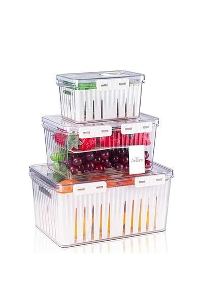 Generic Asfara 3-Pack Fridge Food Containers – Airtight, Leak-Proof, Stackable Design with Transparent Plas