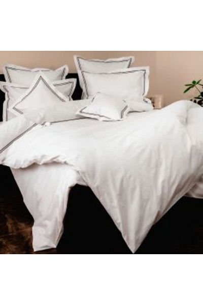 Ralex Double Bed Linen 100% Cotton Ranforce 8-piece set, white with embroidered brown trim, Pucioasa