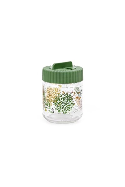 Generic Herevin 200ml Glass Decorated Spice Jar with Airtight PP Green Lid - Botanic Design, SCT Glass Cont