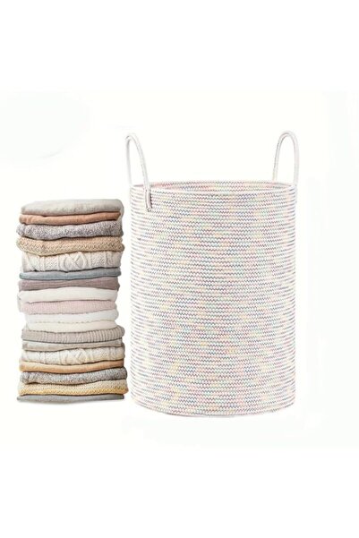 Generic سلة منسوجة من حبل قطني من إيمابوي مع مقابض، صناديق تخزين منظمة، سلة ت...