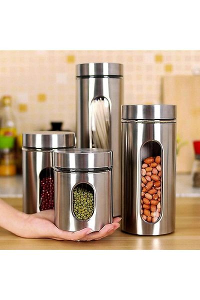 Generic Jorunb Kitchen Canisters Set Airtight Coffee Sugar Tea Candy Storage Jars with Window Glass Stainle