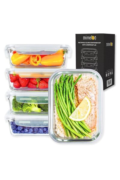 Generic Mimelon® |5 Pack, 1050ML| Glass Meal Prep Containers, Airtight Glass Food Storage Containers with L