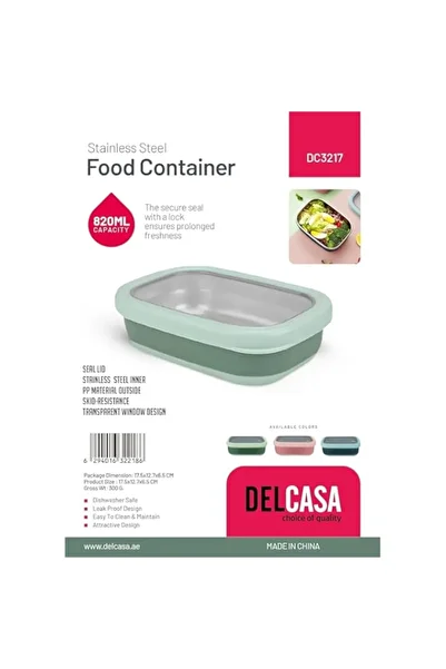 Generic Delcasa DC3217 Rectangle Tiffin Box Food Container with Stainless Steel Inner with Seal Lid, 820 ml