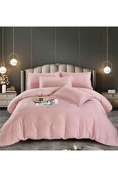 FIONNA.RO Satin Damask Bed Linen With Elastic - Powder Pink