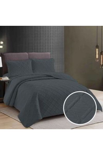 Ralex Quilted Bedspread UNI 230 x 250 cm with 2 Pillowcases 50 x 70 cm, Diamond Pattern, Anthracite Cool G