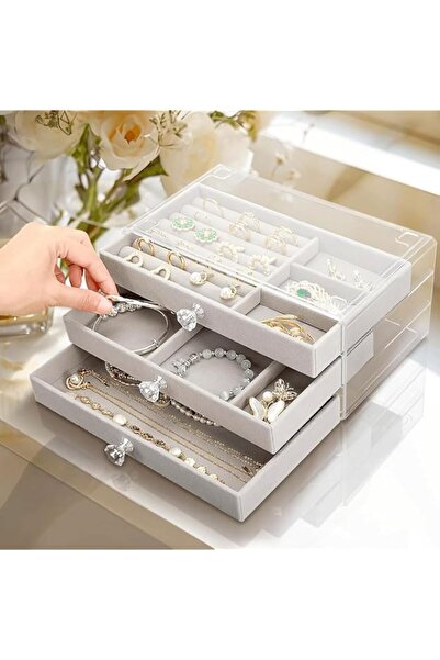 Generic Brand Excefore Elegant 3-Layer Jewelry Box Organizer with Dustproof C...