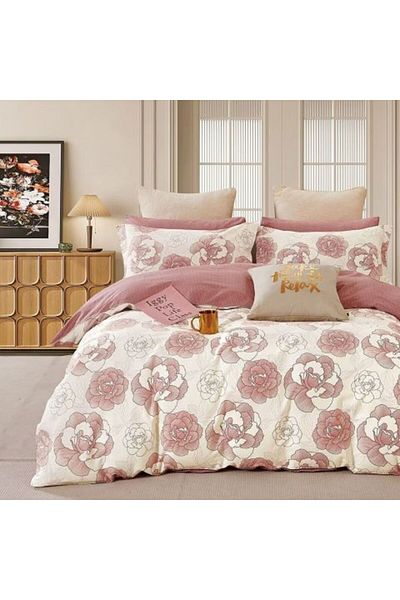Ralex Bed Linen Single Person Percalle Printed 100% Cotton 3 Pieces Pink Elegant, Pucioasa