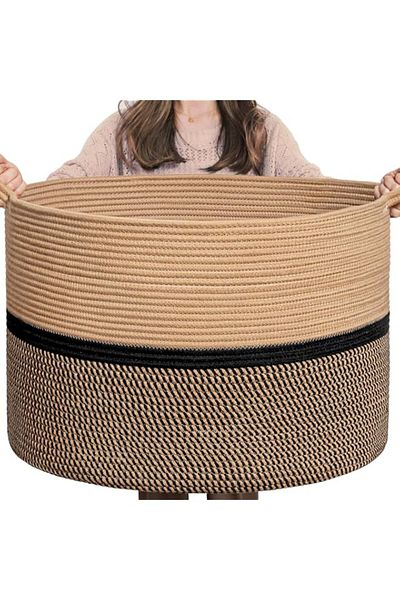 Generic CHICVITA XXL Extra Large Cotton Rope Woven Basket, Throw Blanket Storage Basket with Handles, Decor