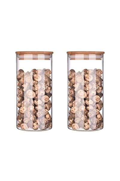 Generic Blackstone Set of 2 Glass Storage Canisters with Airtight Wooden Lids YK4105 (1500ML)