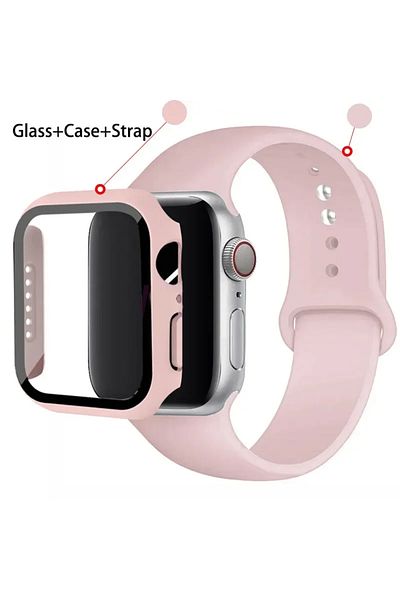 Choice 44mm series 654 se 19 pink sand Sport band+Glass+Case For Apple Watch bands 44mm 40mm 45mm 41mm 38mm