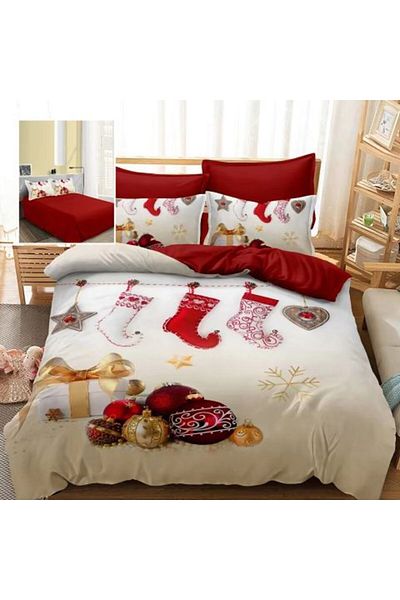 Ralex Christmas Bedding Set Finet 3D, 6 Pieces, Bed Sheet 220 x 230 cm, Quilt Cover 200 x 230 cm, 2 Pillow