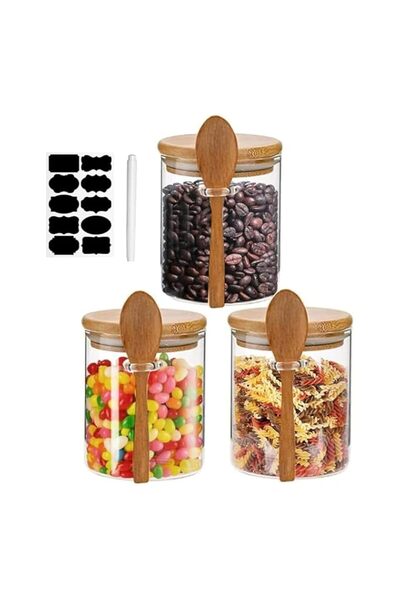 Generic Sulfar Glass Food Storage Jar with Airtight Lid & Spoon | 530ml/20oz Decorative Container for Oats,