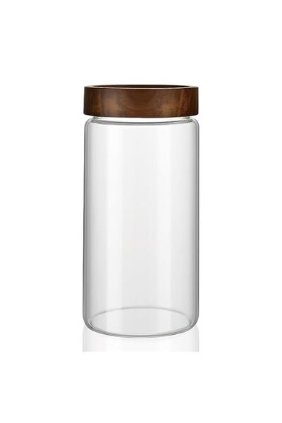 Generic MOLADRI 40 oz/1200 ml Clear Glass Storage Canister with Airtight Wooden Screw Lid, Large Tall Cute