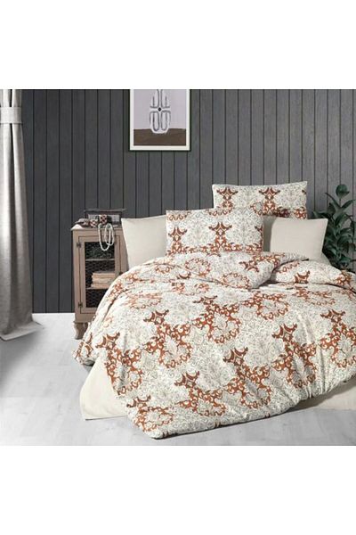 Ralex Lenjerie de pat dublu Bumbac 100% Ranforce 4 piese 240 x 260 cm, Elegant, Bej, Pucioasa RNFN 40