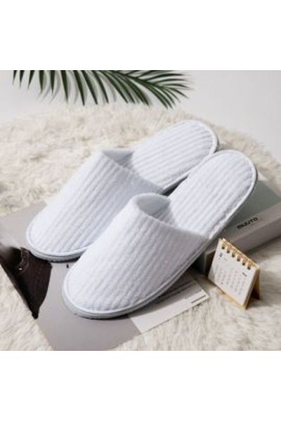 Ralex Disposable Hotel and SPA Slippers with Velour and Rubber Sole 10 mm, LUXE SOLE, White