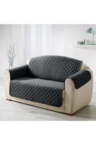Ralex Husa canapea 2 locuri tip cuvertura matlasata 130 x 205 cm cu laterale, reversibila, Gri Antracit