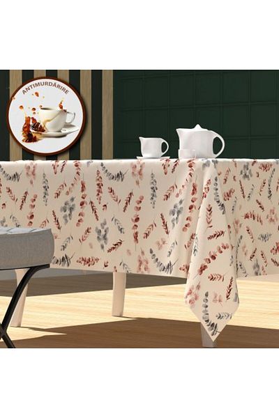 Ralex Antistain Tablecloth 100% Cotton 160 x 220 cm, Red Grey Branches