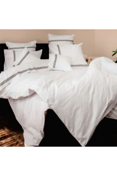 Ralex Double Bed Set 100% Cotton Ranforce 8 pieces - White with Brown Embroidered Trim