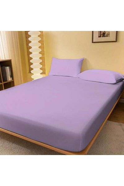 Ralex Set husă pat și fețe perne tricot jerse bumbac 100%, pentru saltea de 140 x 200 cm Lila