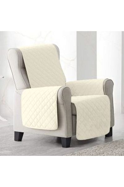 Ralex Chair Cover Quilted Throw Style 60 x 177 cm with Sides, Reversible, Cream White