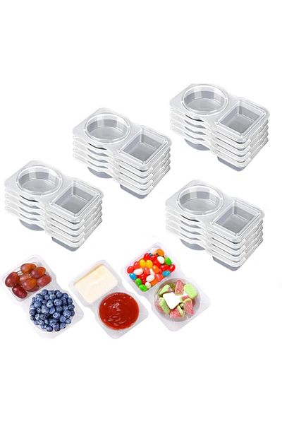 Generic VELEGO 20PCS Double Compartment Condiment Containers with Lids Reusable Snack Box for Take-out Sauc