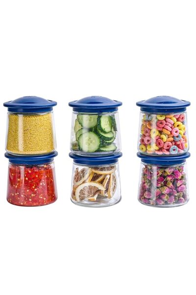 Generic Glass Food Storage Jars with Lids, 450ml, 6-Pack Leak-Proof Small Stackable Kitchen Canisters, Idea