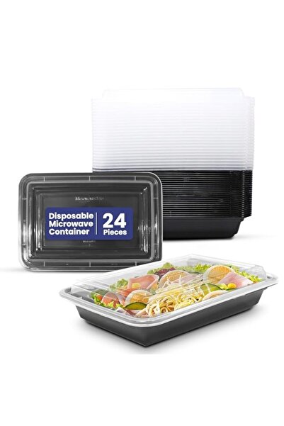 Generic SNH Packing 24 Pieces Microwave Disposable Container With Lid Rectangular - 1 Compartment Meal Prep