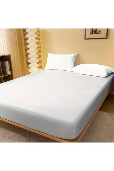 Ralex Set husă pat și fețe perne tricot jerse bumbac 100%, pentru saltea de 160 x 200 cm Alb
