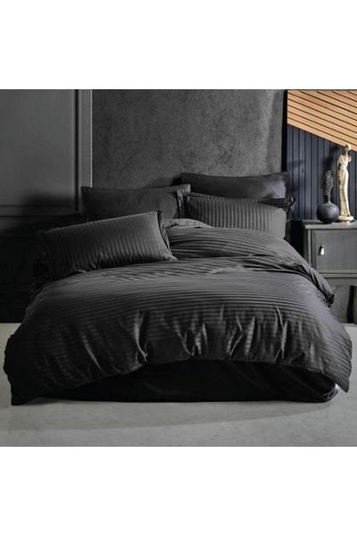 HomePuls Bed linen with elastic sheet Damask Cotton 100% Hotel type, 1 cm stripe, 4 pieces, for mattress 140