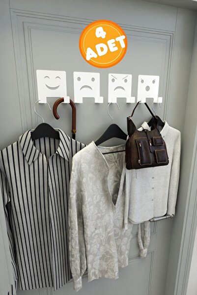 risingmaber 4 Adet 3M Yapışkanlı Beyaz Çift Kancalı Askılık, Emoji Askılar, Yüz İfadeli Askı Seti MT124B