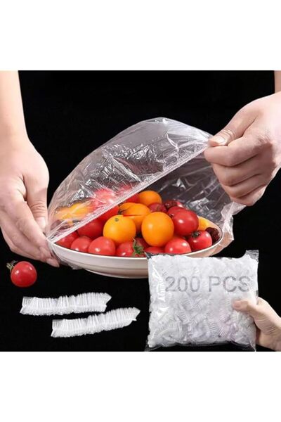 Generic 200 قطعة من أغطية الطعام البلاستيكية القابلة للاستخدام مرة واحدة وأكي...