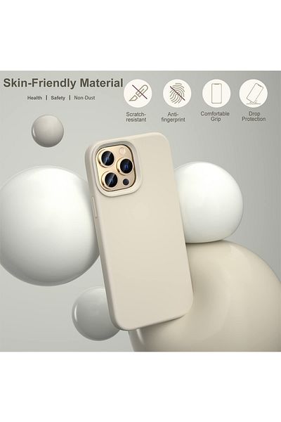 Generic iPhone 14Plus Max 6.7" Liquid Silicone White Case Cover +2 Screen Protector +2 Camera Lens Protector
