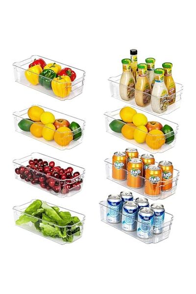 Generic Nyganmelloz Refrigerator Organizer Bins - 8 Pieces, 12.5in Long, Clear Fridge Organiser Set Stackab
