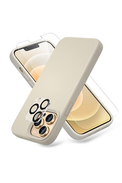 Generic iPhone 14Plus Max 6.7" Liquid Silicone White Case Cover +2 Screen Protector +2 Camera Lens Protector