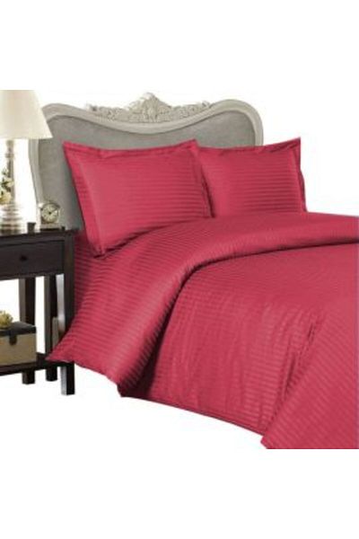 HomePuls Set lenjerie de pat single cu imprimeu damasc din poliester și bumbac, dungi 1 cm, 3 piese, cearșaf 160 x 230 cm, husă pilotă 140 cm