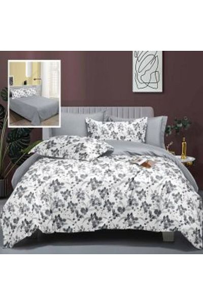 RALEX PUCIOASA Double Bed Linen Finet Cotton Elegance 6 Pieces with Floral Print, Grey, Ralex Pucioasa